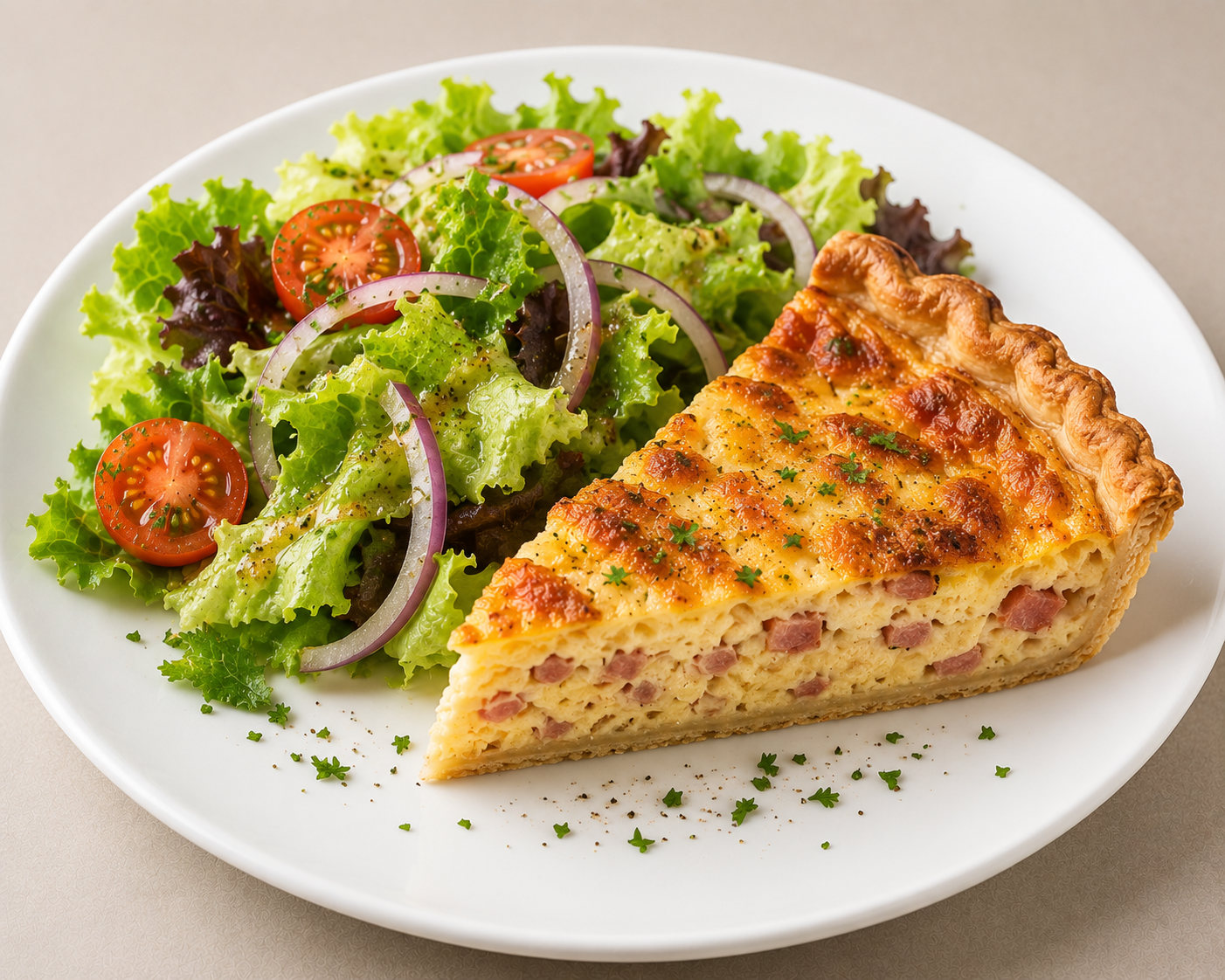 Quiche lorraine et sa salade fraîche