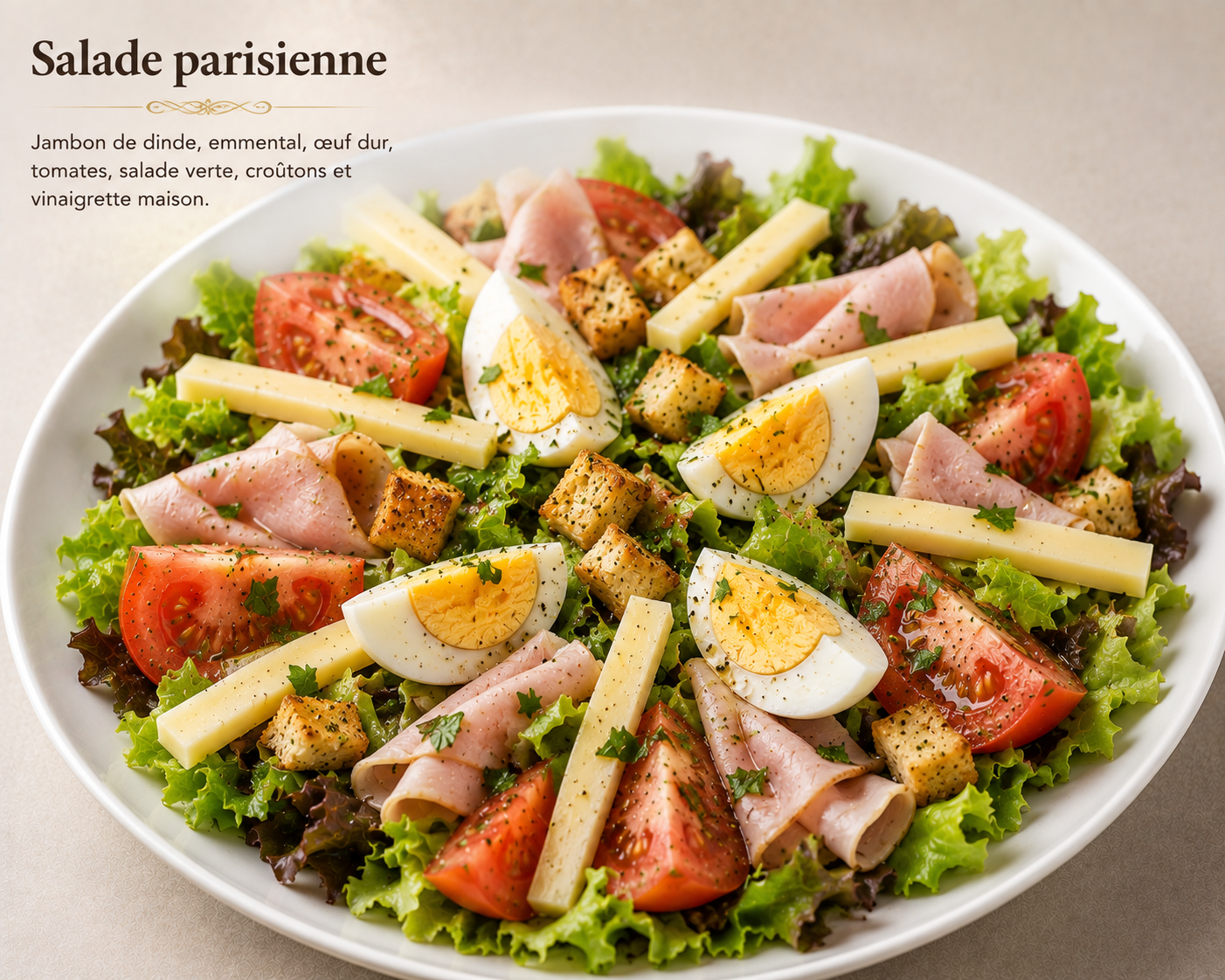 Salade parisienne et sa vinaigrette échalote persillée