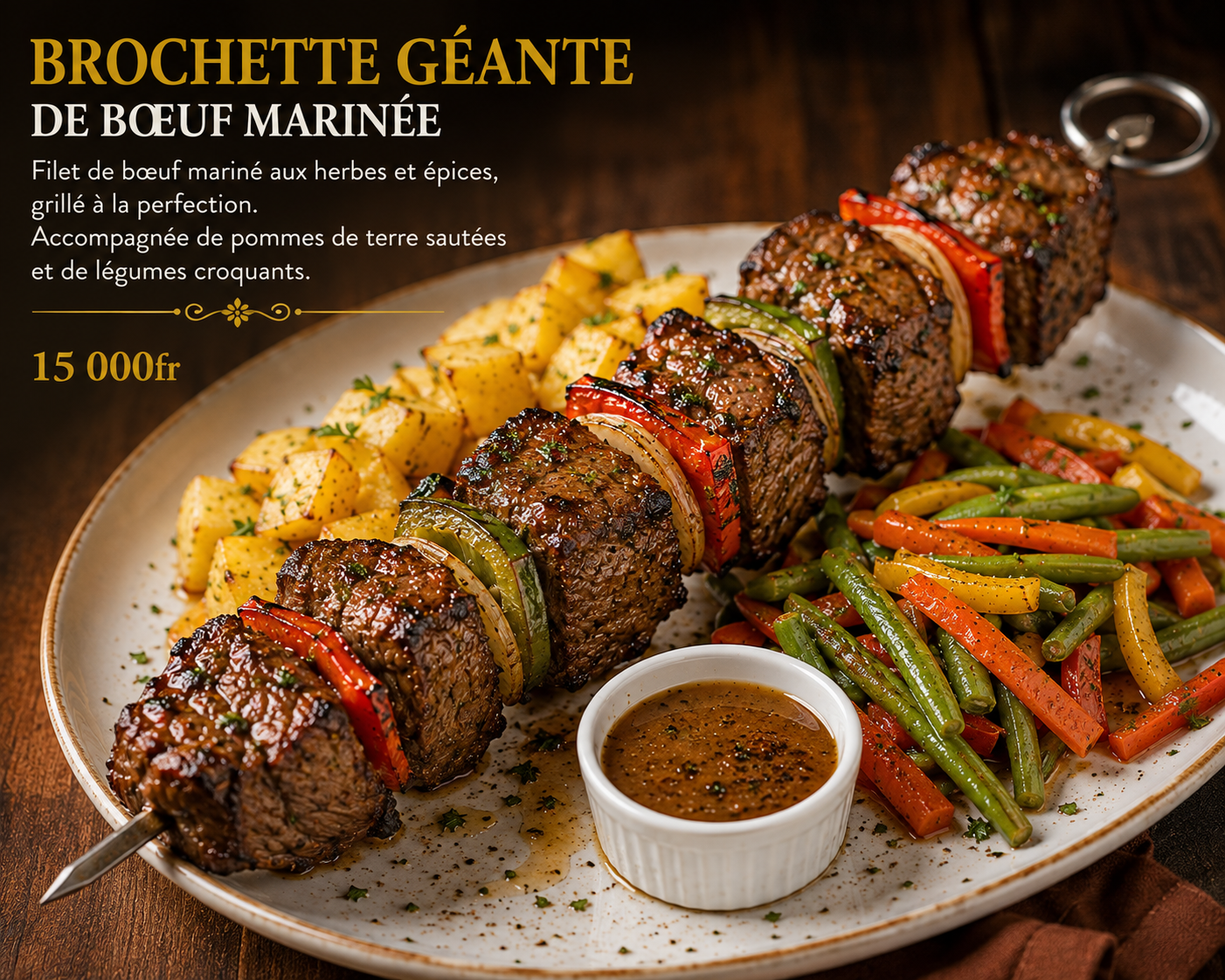 Brochette géante de bœuf marinée
