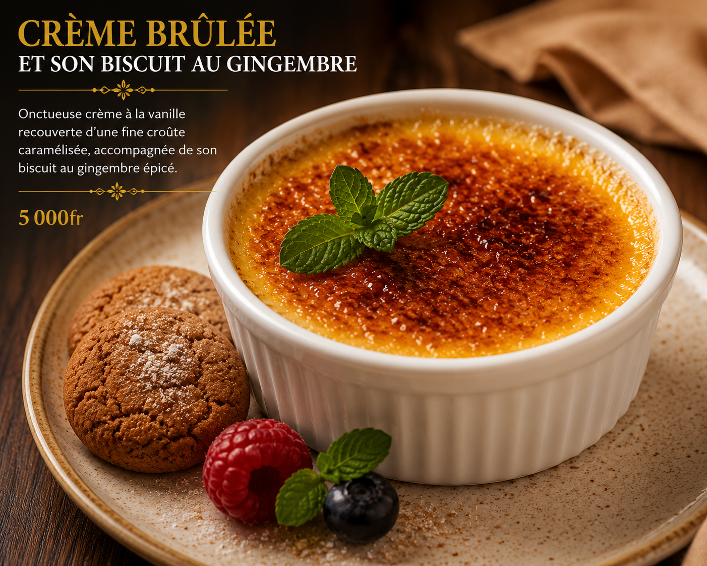 Crème brûlée et son biscuit au gingembre