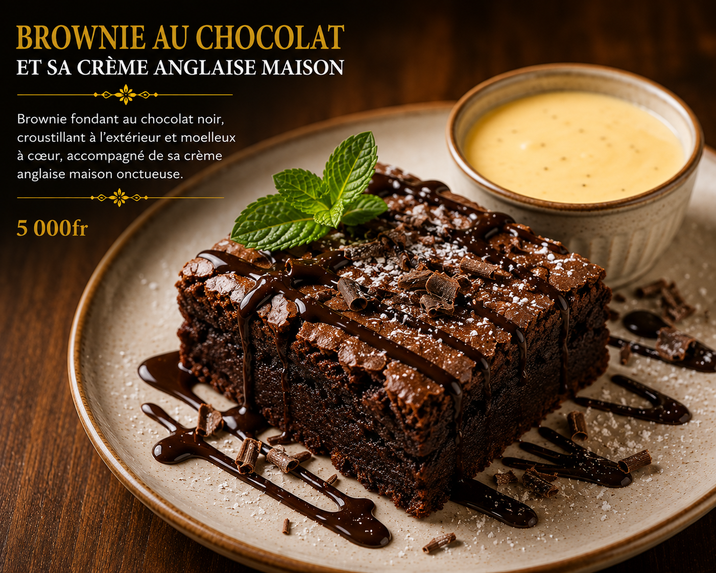 Brownie au chocolat et sa crème anglaise maison