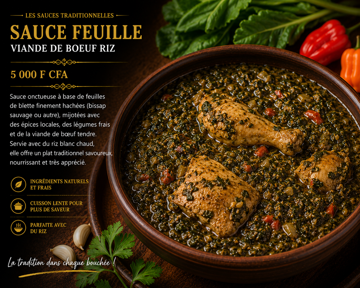 Sauce feuille viande de bœuf riz